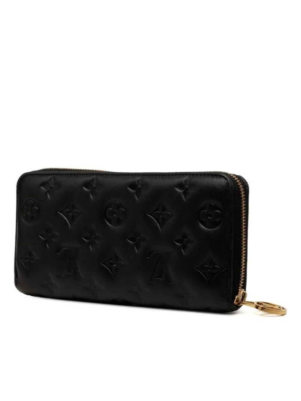 Louis Vuitton Monogram Embossed Zippy Wallet Coussin Zip Around Black Lambskin